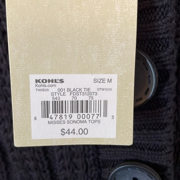 Sonoma cotton sweater black size medium with 3 buttons. NWT. - Picture 8 of 11